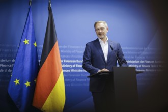 Christian Lindner (FDP), Federal Minister of Finance, gives a press statement at the Ministry of