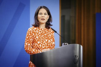 Annalena Bärbock (Alliance 90/The Greens), Federal Foreign Minister, pictured during the press
