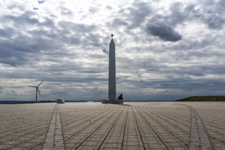Hoheward spoil tip, the obelisk of the sundial, Herten, North Rhine-Westphalia, Germany, Europe