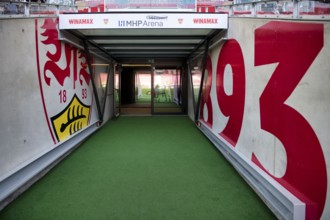 New players' tunnel with VfB Stuttgart 1893 logo, MHPArena, MHP Arena Stuttgart, Baden-Württemberg,