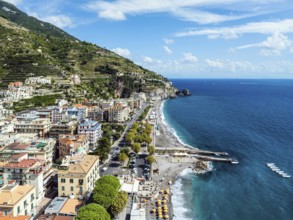 Maiori from a drone, Amalfi Coast, Salerno, Campania, Italy, Europe