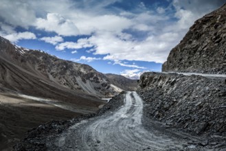 Dirt road in severe unpopulated Himalayas. Spiti valley, Himachal Pradesh, India, Asia