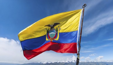 Flags, the national flag of Ecuador flutters in the wind