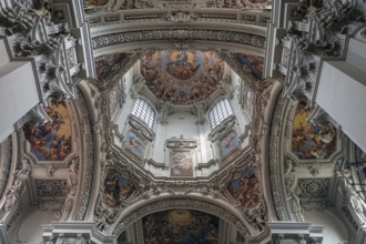 Baroque dome and ceiling fresco created in the 17th century, Passau Cathedral, Passau, Lower