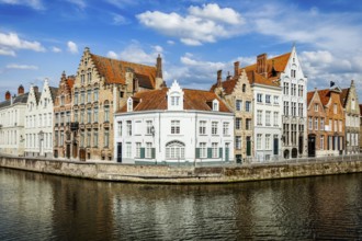 Benelux Europe travel concept, famous view of Bruges canal and old historic houses of medieval