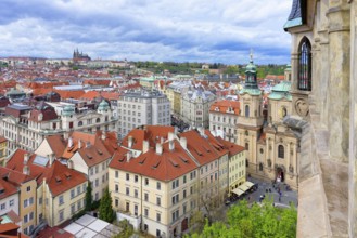 View over Prague city red roofs and Castle, Prague, Czech Republic, Europe