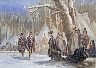 Washington and Gist visit the Indian Queen Alliquippa. George Washington 1732, 1799 First President