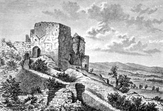 Ruins of Greifenstein Castle between Friedeberg and Greiffenberg in Silesia, Poland, in 1880,
