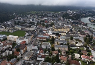 Drone image, residential buildings, city view, Kufstein, Tyrol, Austria, Europe