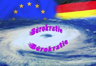 Symbol photo, bureaucracy as a cyclone over the EU and Germany, flood of paragraphs, European