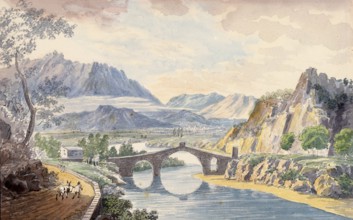 Bridge in Martorelle, Catalonia, Spain, digital reproduction of a painting by Charles Hamilton