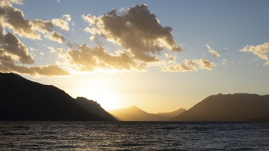 Sunset at Lake Huechulafquen in Lanin National Park, Patagonia, Argentina, South America