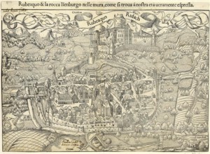 Town map of Rouffach, Rufach, in 1548, today Departement Haut-Rhin, France, reproduction from a