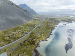 Aerial view of the coast, offshore sandbank, east of Höfn, East Fjords, Iceland, Europe