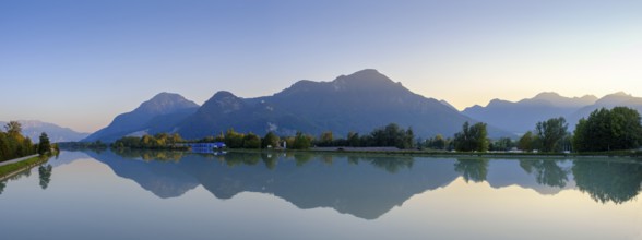 Inn at sunset, with mountains, Brannenburg, Inntal, Upper Bavaria, Bavaria, Germany, Europe