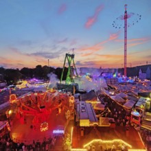 View from above from the Ferris wheel at the Cranger Kirmes in the evening, Herne, Ruhr area, North