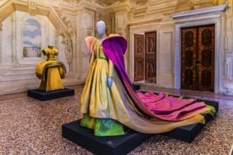 Exhibition of magnificent evening dress creations by fashion designer Roberto Capucci, 17th century