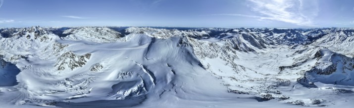 Cevedale summit, Alpine panorama, Aerial view, Snow-covered mountain landscape, Ortler group,