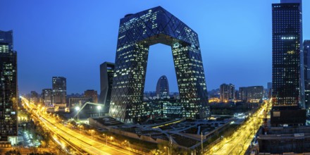 Beijing central business district CBD skyline with the headquarters of Chinese television CCTV at