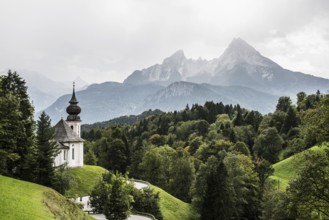 Maria Gern pilgrimage church, view of the Watzmann, Berchtesgarden Alps, Berchtesgaden,