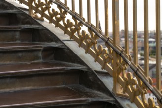 Staircase and safety gate on the tower of the Evangelical Lutheran Church of the Saviour, in front