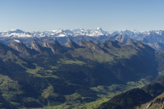 View from the alpine peak Säntis to the Appenzell Alps, 2505m altitude, Schwägalp, snow-covered