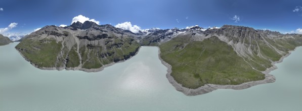 Alpine panorama at Lac de Dix, sunset in the mountains, reservoir, Valais Alps, Valais,