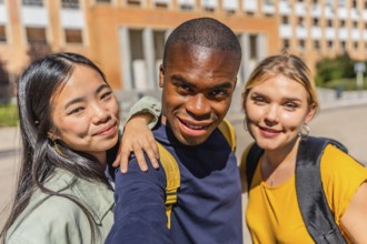 Frontal personal perspective and close-up photo of an african man taking selfie with university