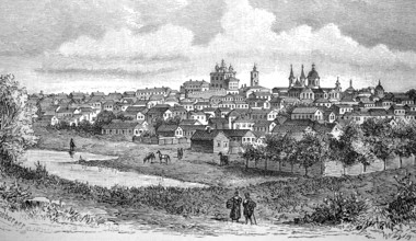 View of the city of Astrakhan on the Volga in Russia, in 1880, Historical, digital reproduction of