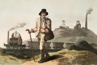 Scene from everyday life in England around 1810, The miner in front of the colliery, Mine,