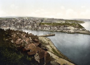 Whitby, from East Cliff, Yorkshire, England, from East Cliff, Historic, digitally restored