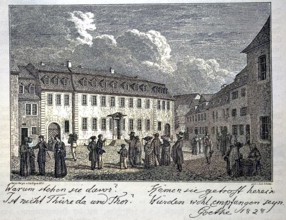 People in front of the house of Johann Wolfgang von Goethe in Weimar, Germany, digital reproduction