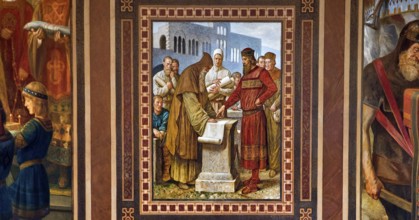 Benno supervises the construction of the imperial palace in Goslar under Henry III, mural by