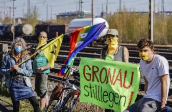 Münster, North Rhine-Westphalia, Germany - Anti-nuclear demonstration in times of the corona crisis