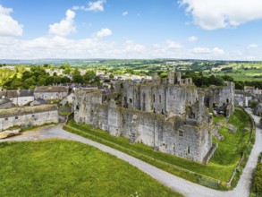Middleham Castle from a drone, Middleham, Wensleydale, North Yorkshire, England, United Kingdom,