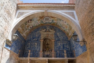 Arched entrance with blue tiles and baroque details, Porta da Vila, Óbidos, Obidos, Oeste, Centro,