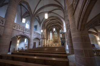 Interior with altar of the Church of St Nicholas and St Ulrich, nave built around 1400, Kirchenberg