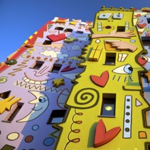 Happy Rizzi House, designed by the artist James Rizzi in pop art paintings, detail of the façade,