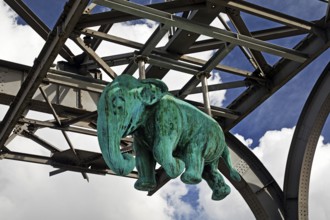 Elephant sculpture on an arch of the Wuppertal suspension railway, artist Jörg Mazur, LVR