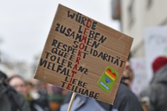 Heidelberg, Germany - February 12th 2025: Pro-democracy sign at protest against far-right extremism