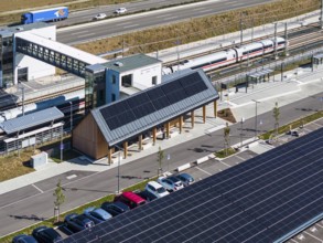 Deutsche Bahn AG ICE train passing through Merklingen Swabian Alb station on the new Stuttgart to