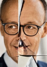 Torn large poster for the Bundestag election 2025 of the CDU with Friedrich Merz, Bochum, Ruhr