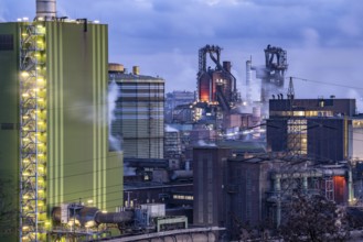 Panorama of the Thyssenkrupp Steel steelworks in Duisburg-Bruckhausen, in front the gas-fired power