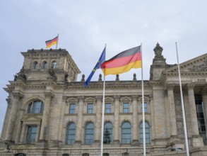 Reichstag building, German Bundestag, German flag, Platz der Republik, Berlin, Germany, Europe