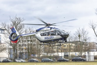 Landing approach of the new H145 police helicopter from Airbus Helicopters, which was taken over by