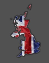 Outline map of Great Britain designed with the national flag