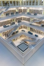 Cube-shaped interior of the city library on Mailänder Platz by architect Prof. Eun Young Yi, with