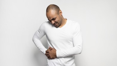 Front view man suffering from side pain