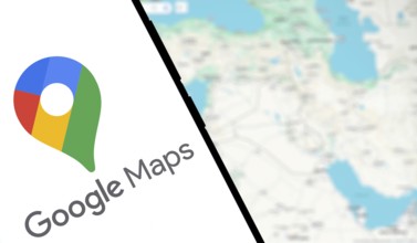 Google maps logo is displayed on smartphone
