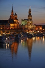 Dresden, Elbe panorama with Ständehaus, Palace and Court Church, Dresden, Saxony, Federal Republic